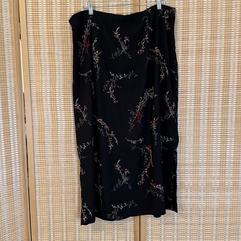 Intriguing Threads Womens 22W Skirt Vintage Floral Black A Line Cottagecore Boho